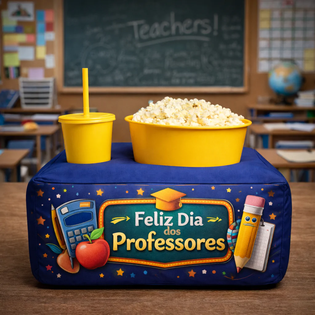 Almofada Porta Pipoca Personalizada para Brindes Corporativos em Empresas com Copo e Balde em Isoflex - Imagem 5