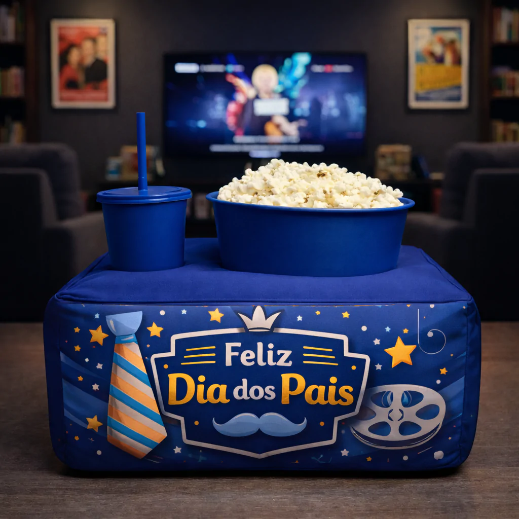 Almofada Porta Pipoca Personalizada para Brindes Corporativos em Empresas com Copo e Balde em Isoflex - Imagem 4