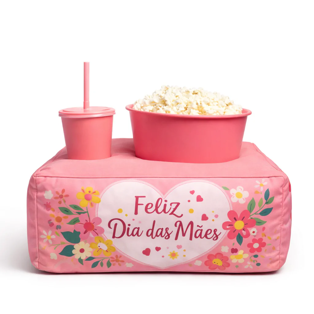 Almofada Porta Pipoca Personalizada para Brindes Corporativos em Empresas com Copo e Balde em Isoflex - Imagem 2